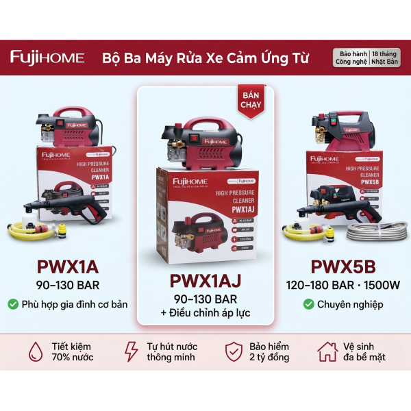 Đánh Giá Bộ Ba Máy Rửa Xe Fujihome Cảm Ứng Từ (PWX1A, PWX1AJ, PWX5B): Giải Pháp Vệ Sinh Toàn Diện Cho Gia Đình