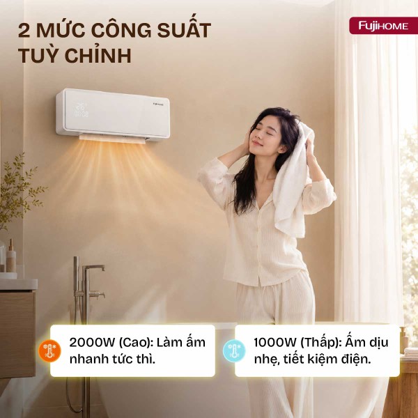 Fujihome FHW2000: Máy Sưởi Treo Tường Mỏng Nhẹ – Giải Pháp Sưởi Thông Minh Cho Không Gian Hạn Chế