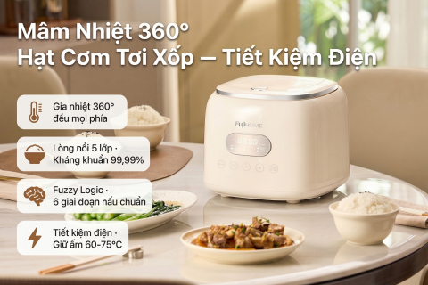 Mâm Nhiệt 360°: Bí Mật Đằng Sau Hạt Cơm Tơi Xốp, Tiết Kiệm Điện Của Nồi Cơm Điện Fujihome