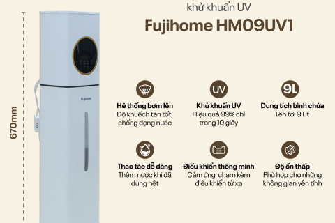 Review FujiHOME HM09UV1 & HM09UV2: Trạm Tạo Ẩm 9 Lít Thông Minh