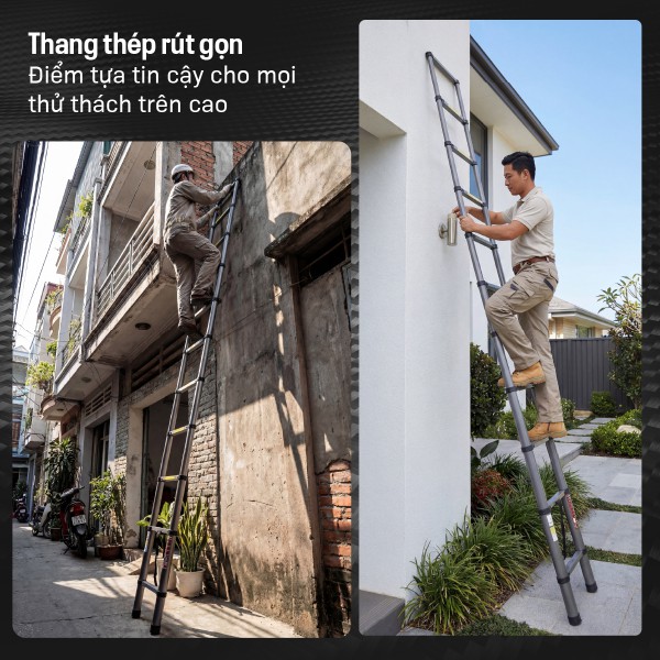 Khoảng Cách Bậc 40cm Trên Thang Rút Thép Carbon Fujihome STL39 Và STL43: Lợi Ích Thu Gọn Và Những Đánh Đổi Thực Tế