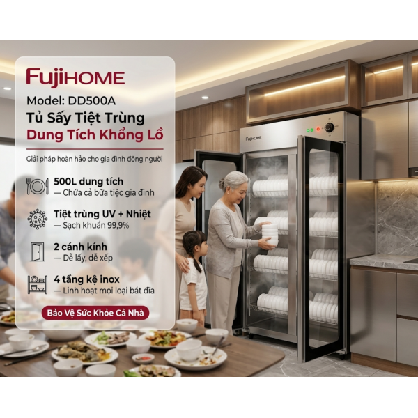 Tủ Sấy Chén Bát Fujihome DD500A: Cỗ Máy Tiệt Trùng Đẳng Cấp Cho Đại Gia Đình Việt