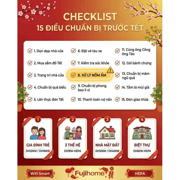 CHECKLIST 15 ĐIỀU CẦN CHUẨN BỊ TRƯỚC TẾT: ĐIỀU SỐ 8 QUYẾT ĐỊNH SỰ TINH TẾ CỦA CHỦ NHÀ!
