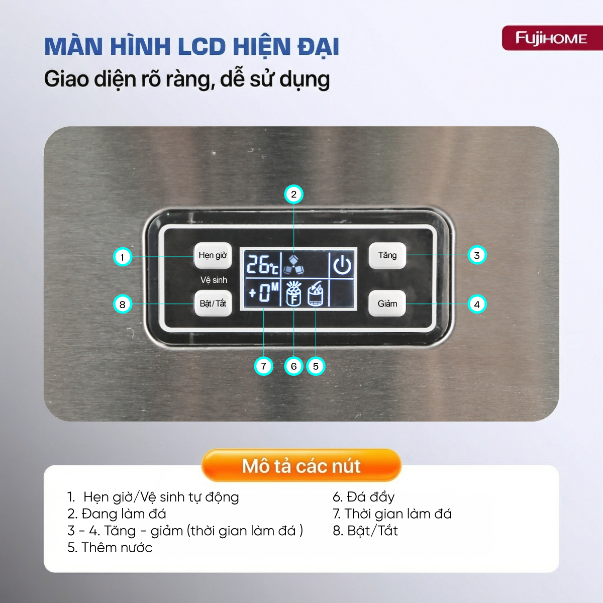 Mô tả bảng điều khiển model máy làm đá của FuJiHome