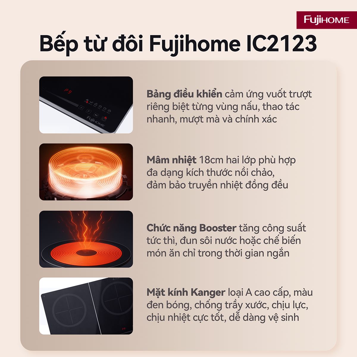 Bếp từ đôi Fujihome IC2123