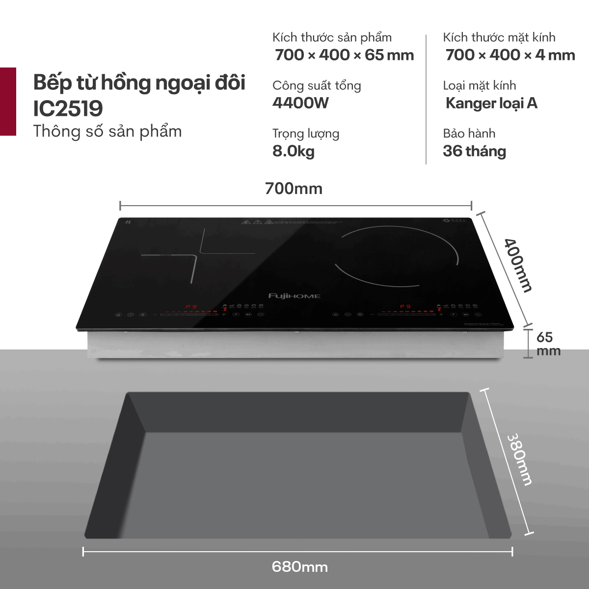 Bếp đôi từ và hồng ngoại Fujihome IC2519