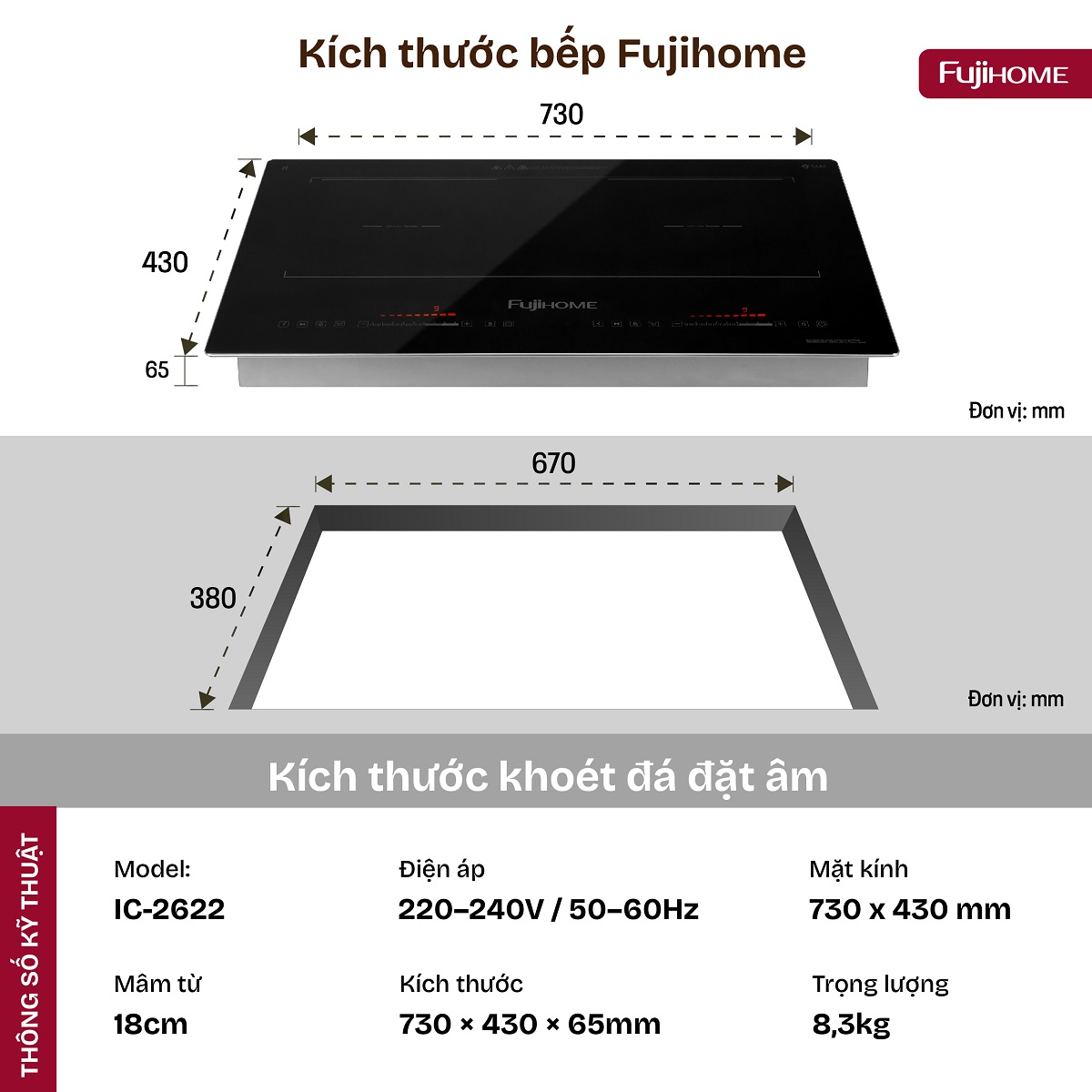 Bếp từ đôi Fujihome IC2622