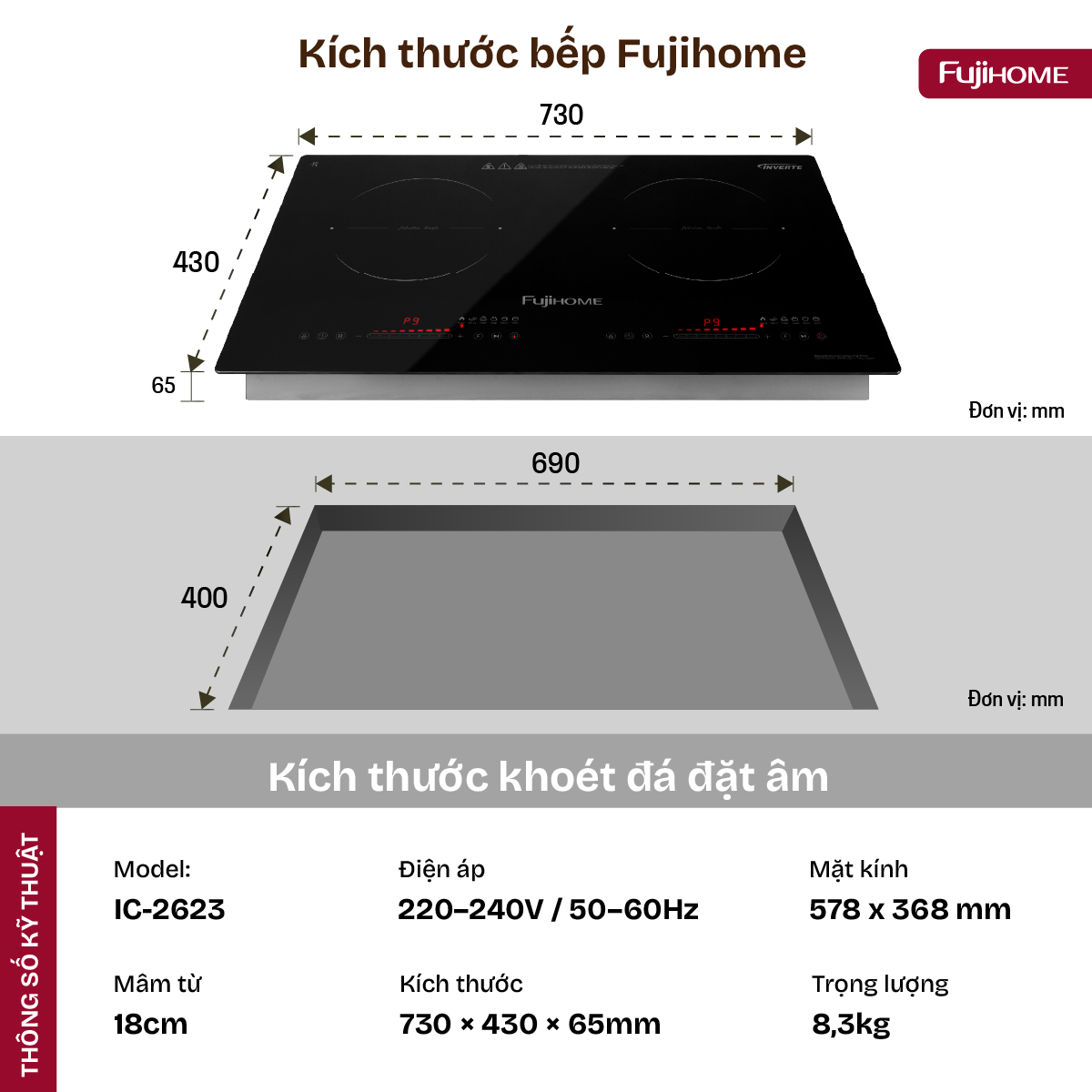 Bếp từ đôi Fujihome IC2623