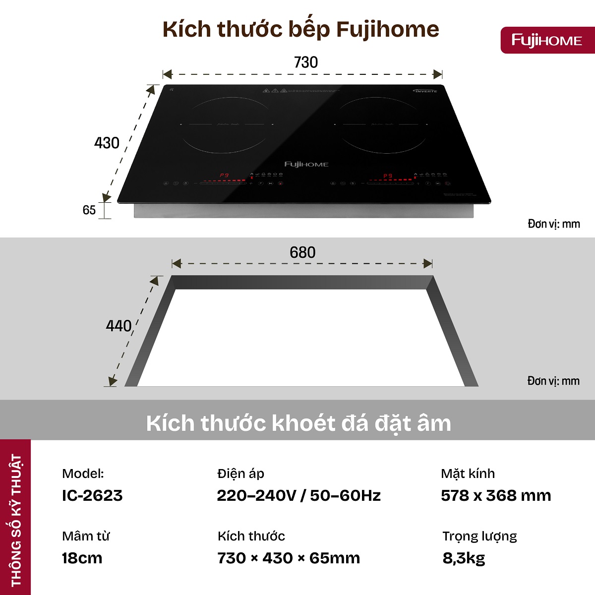 Bếp từ đôi Fujihome IC2623