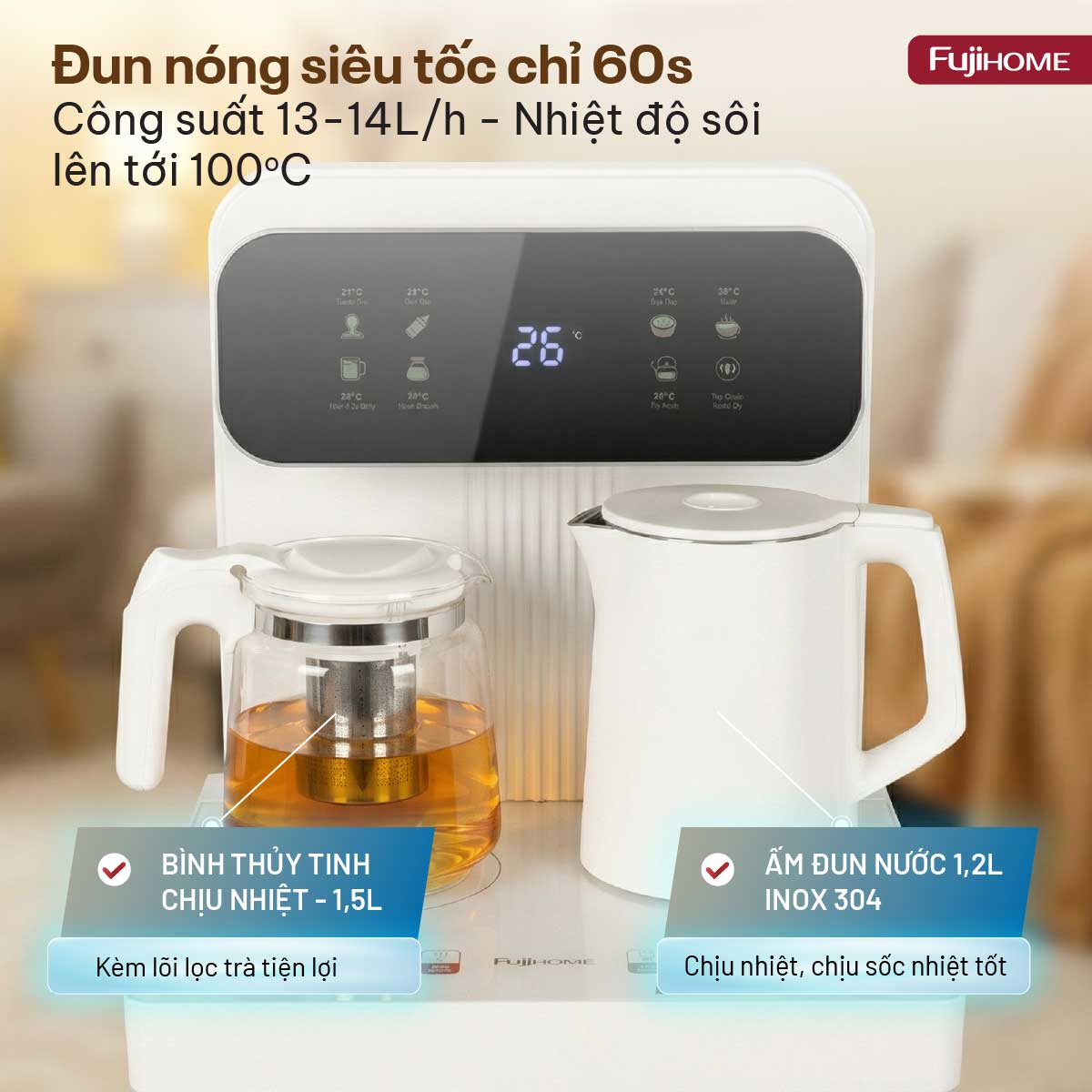 Cây nước nóng lạnh kết hợp bàn pha trà, cafe Fujihome TB237N