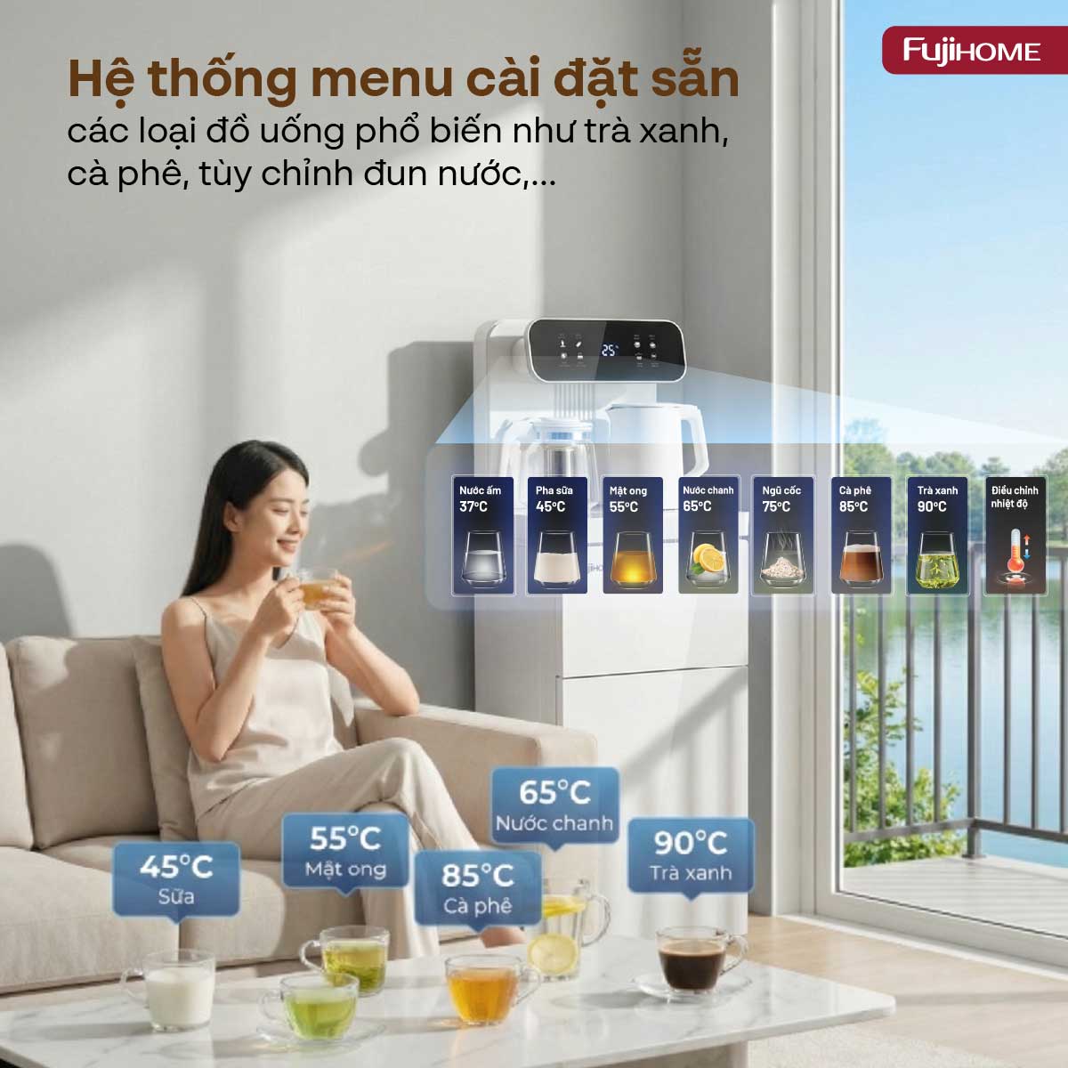 Cây nước nóng lạnh kết hợp bàn pha trà, cafe Fujihome TB237N