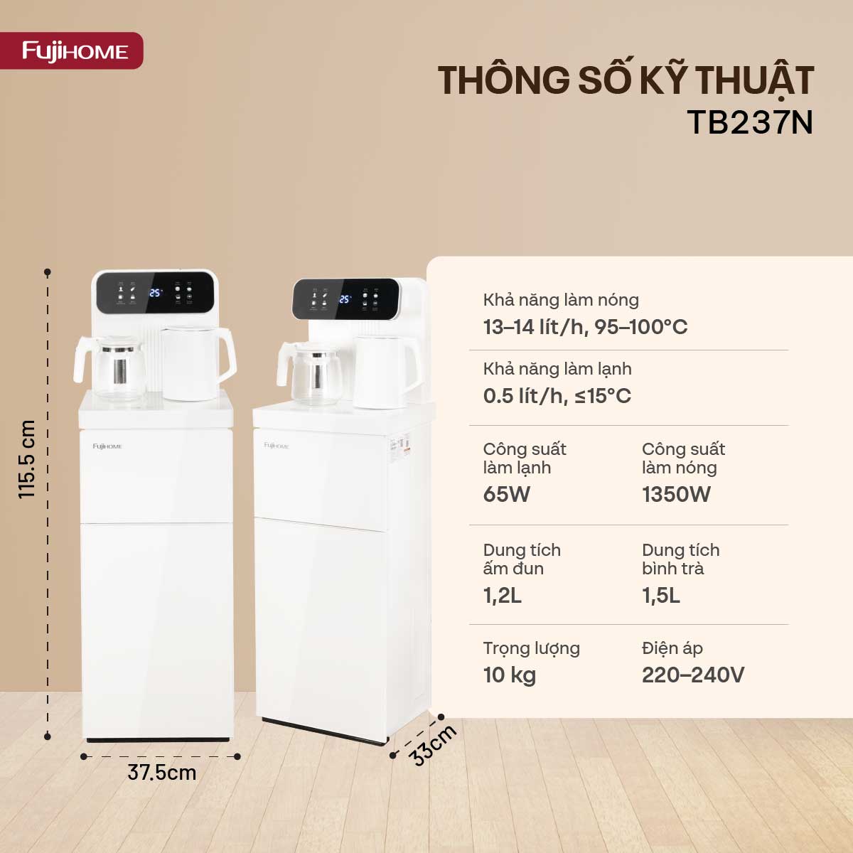 Cây nước nóng lạnh kết hợp bàn pha trà, cafe Fujihome TB237N