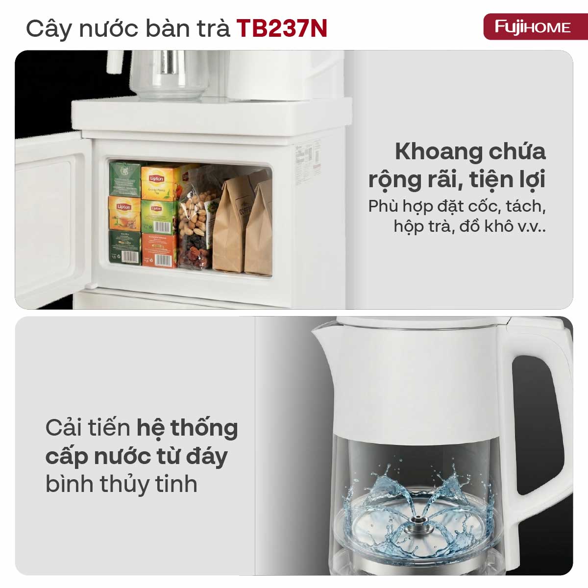 Cây nước nóng lạnh kết hợp bàn pha trà, cafe Fujihome TB237N