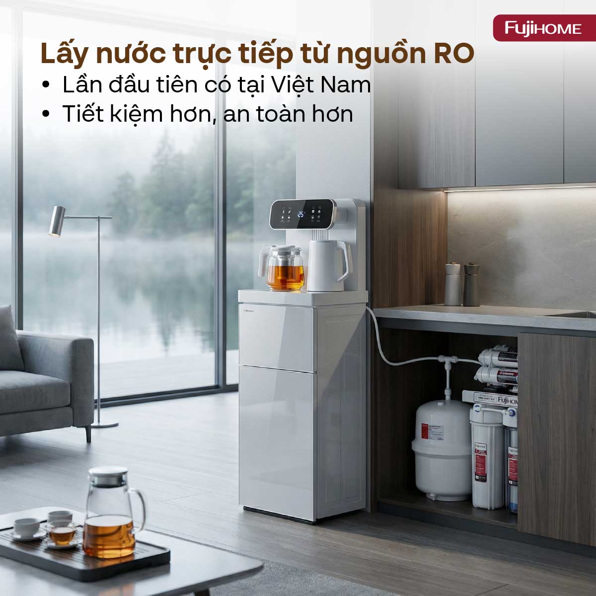 Cây nước nóng lạnh kết hợp bàn pha trà, cafe Fujihome TB237N