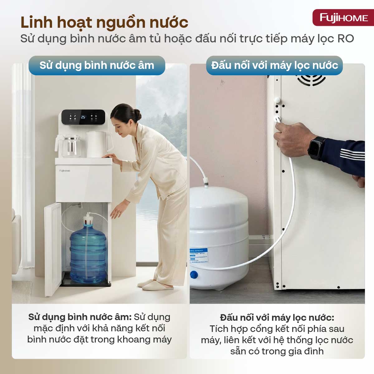 Cây nước nóng lạnh kết hợp bàn pha trà, cafe Fujihome TB237N