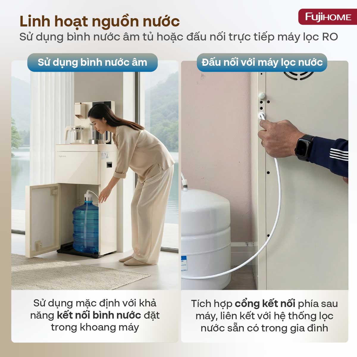 Cây nước bàn trà cao cấp có ngăn khử khuẩn UV Fujihome TB238N-UV