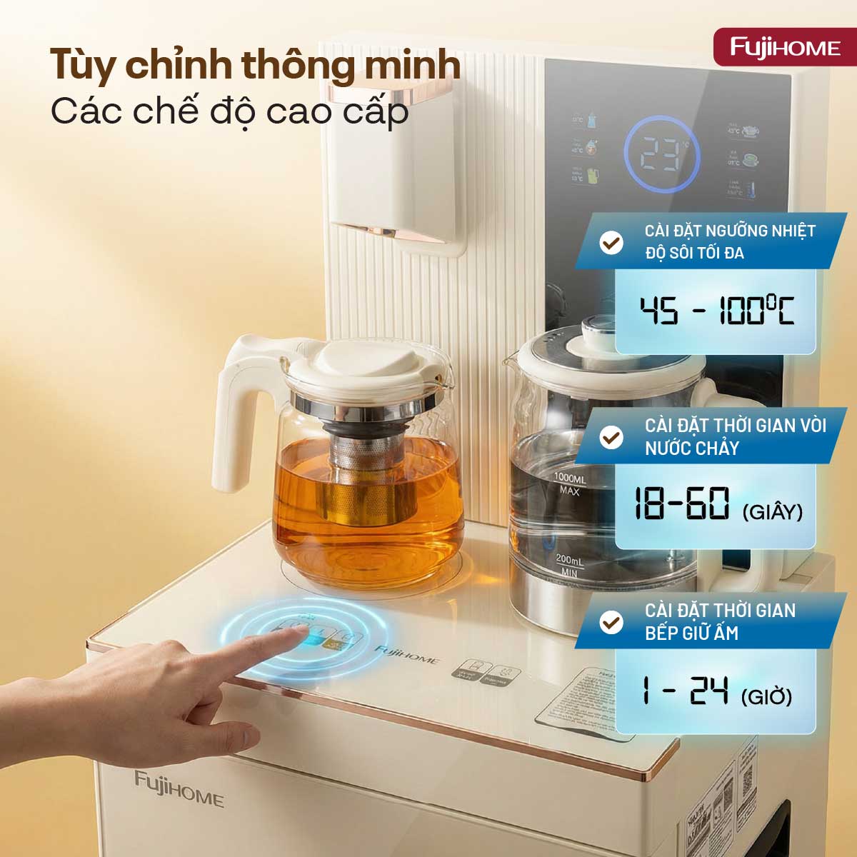 Cây nước bàn trà cao cấp có ngăn khử khuẩn UV Fujihome TB238N-UV
