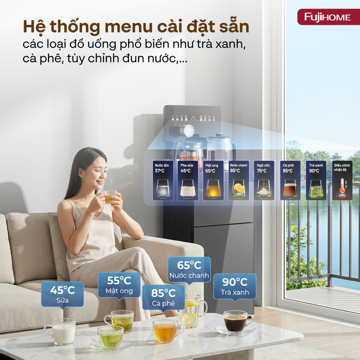 Cây nước bàn trà điều khiển bằng giọng nói Fujihome TB2411N-VOICE
