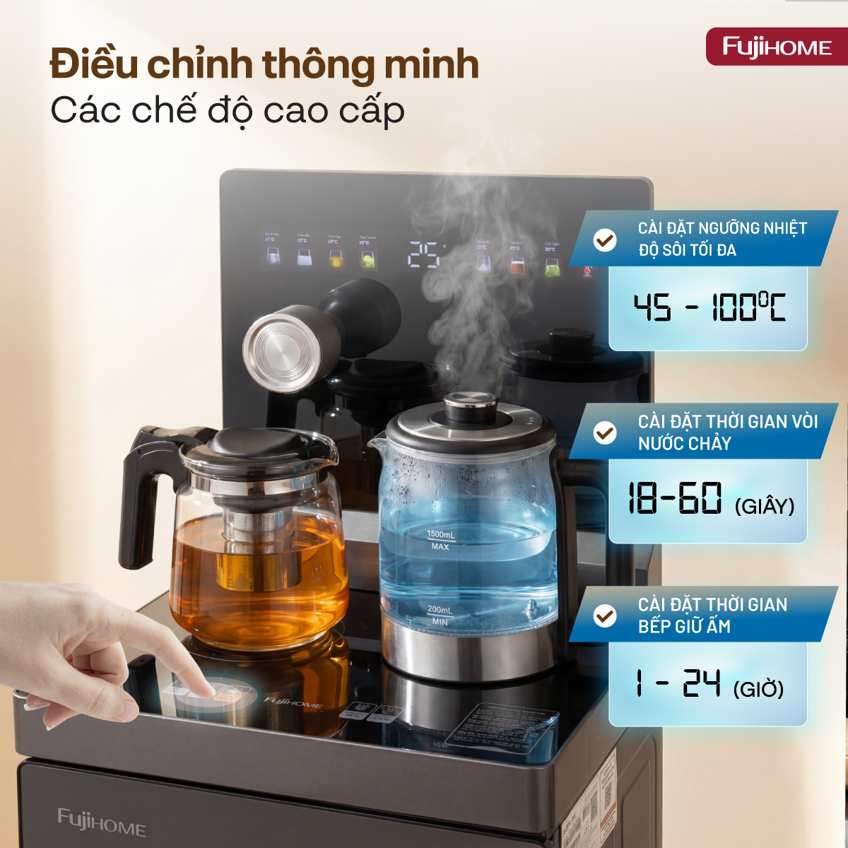 Cây nước bàn trà điều khiển bằng giọng nói Fujihome TB2411N-VOICE