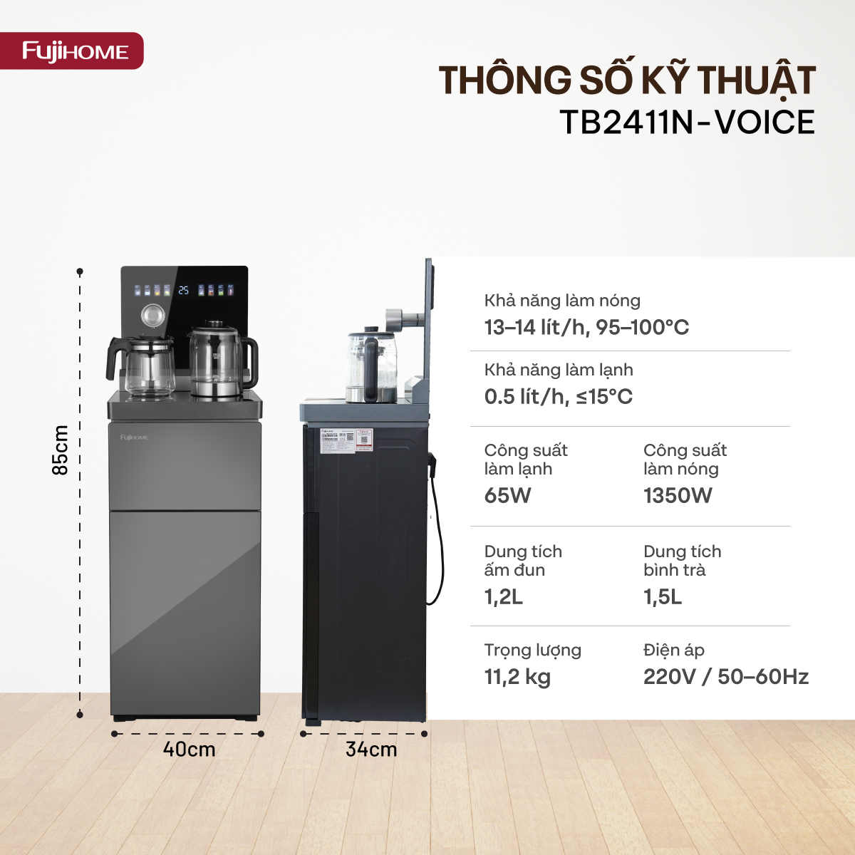 Cây nước bàn trà điều khiển bằng giọng nói Fujihome TB2411N-VOICE