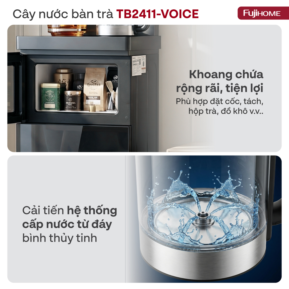 Cây nước bàn trà điều khiển bằng giọng nói Fujihome TB2411N-VOICE