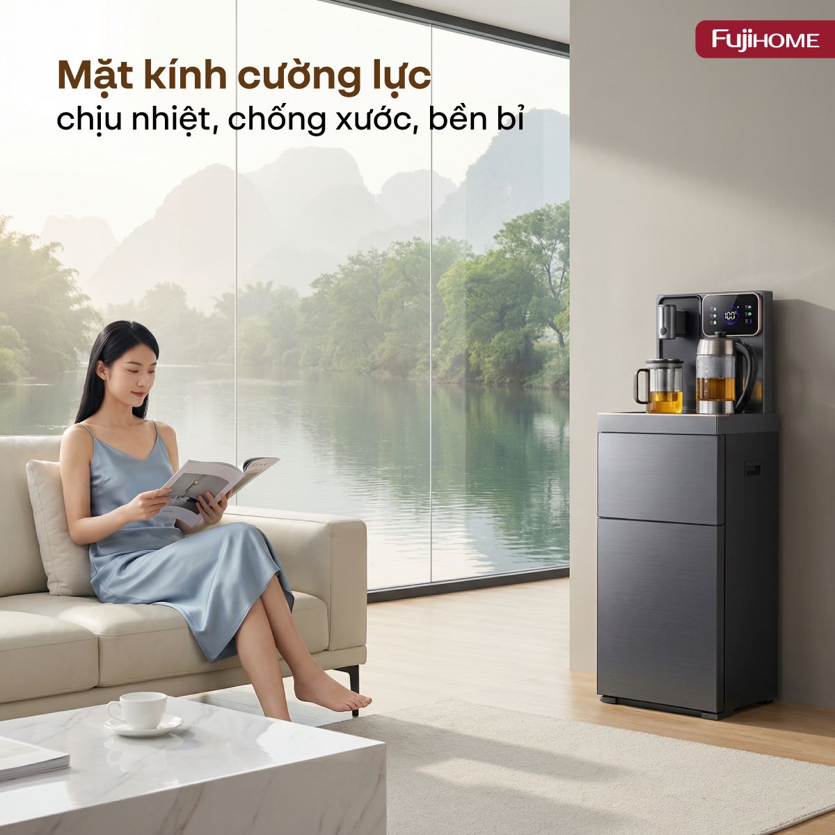 Cây nước bàn trà cao cấp có ngăn khử khuẩn UV Fujihome TB241N-UV