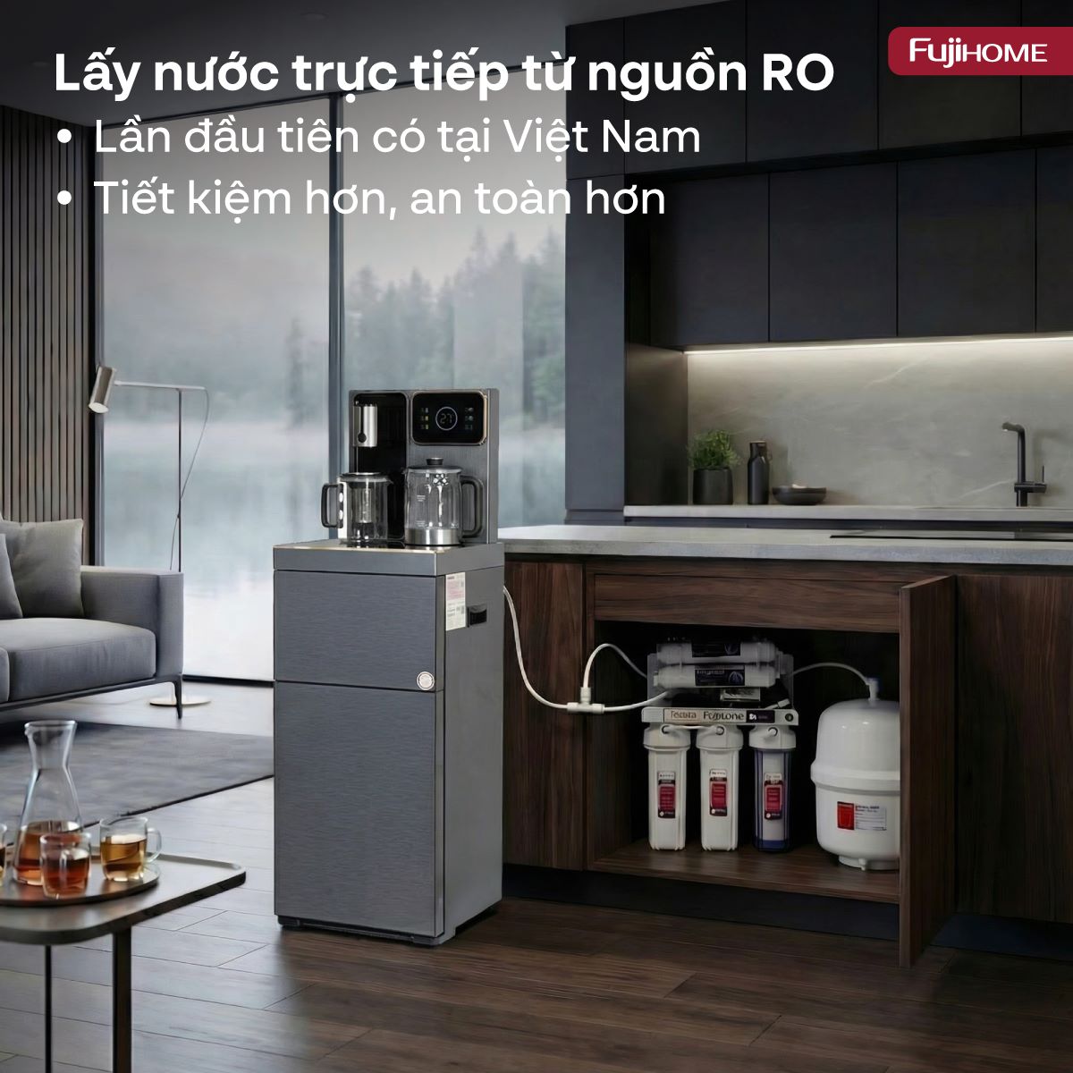 Cây nước bàn trà cao cấp có ngăn khử khuẩn UV Fujihome TB241N-UV