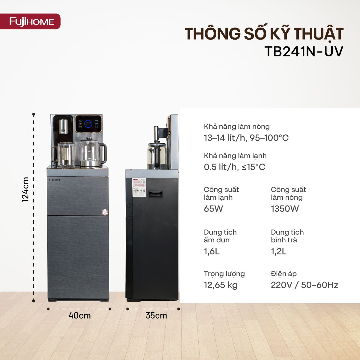 Cây nước bàn trà cao cấp có ngăn khử khuẩn UV Fujihome TB241N-UV