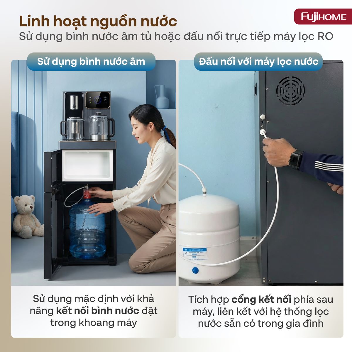 Cây nước bàn trà cao cấp có ngăn khử khuẩn UV Fujihome TB241N-UV