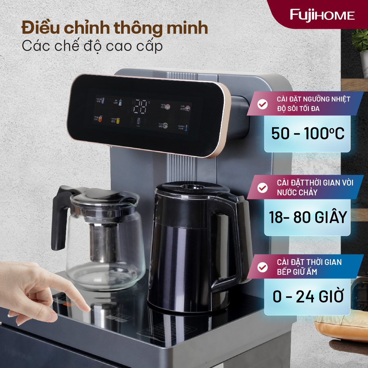 Cây nước nóng lạnh kết hợp bàn pha trà, cafe Fujihome TB243A