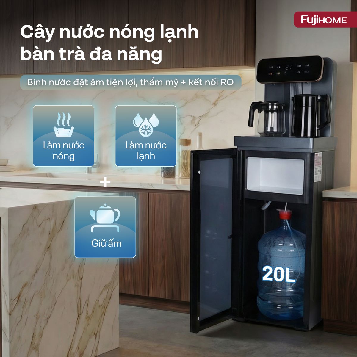 Cây nước nóng lạnh kết hợp bàn pha trà, cafe Fujihome TB243AN