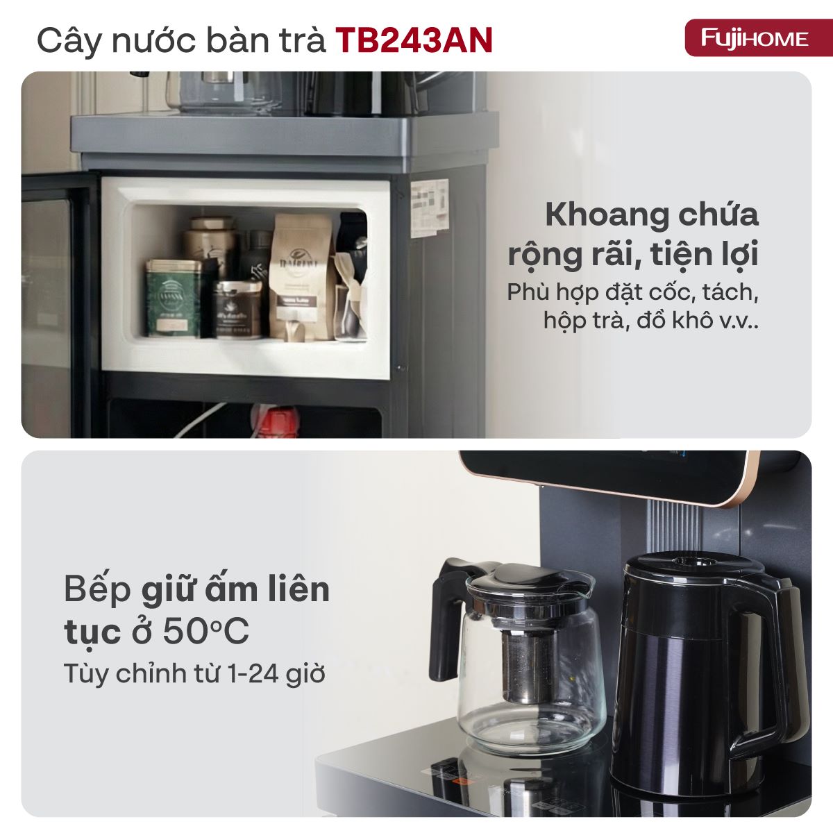 Cây nước nóng lạnh kết hợp bàn pha trà, cafe Fujihome TB243AN