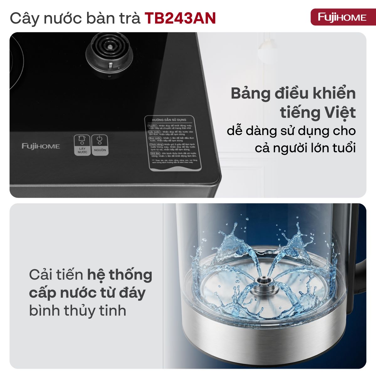 Cây nước nóng lạnh kết hợp bàn pha trà, cafe Fujihome TB243AN