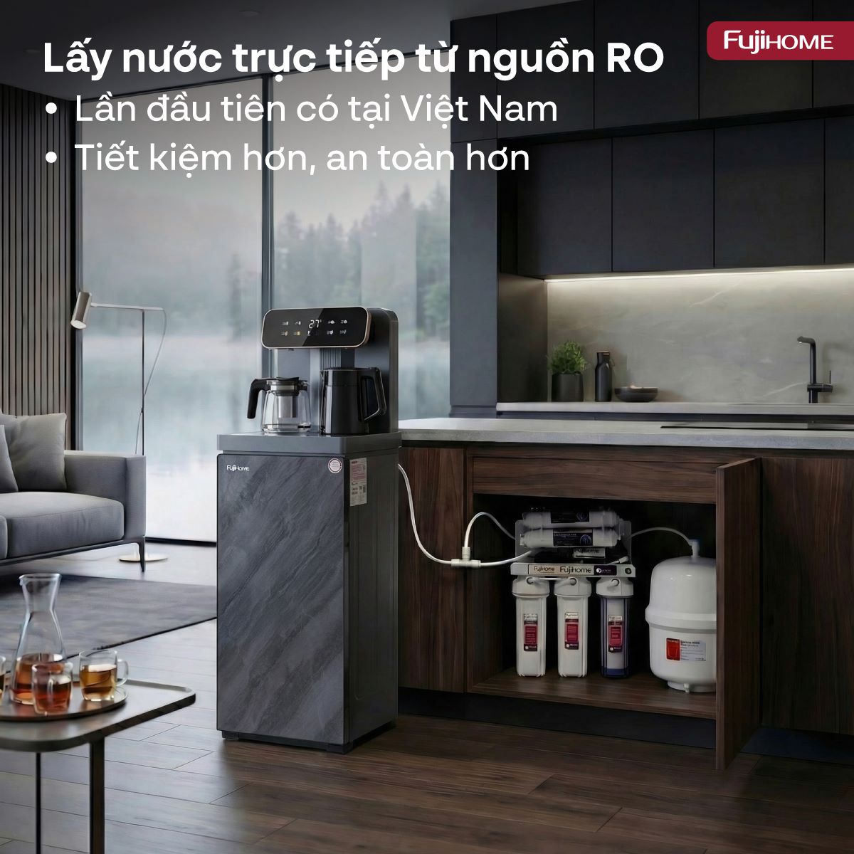 Cây nước nóng lạnh kết hợp bàn pha trà, cafe Fujihome TB243AN
