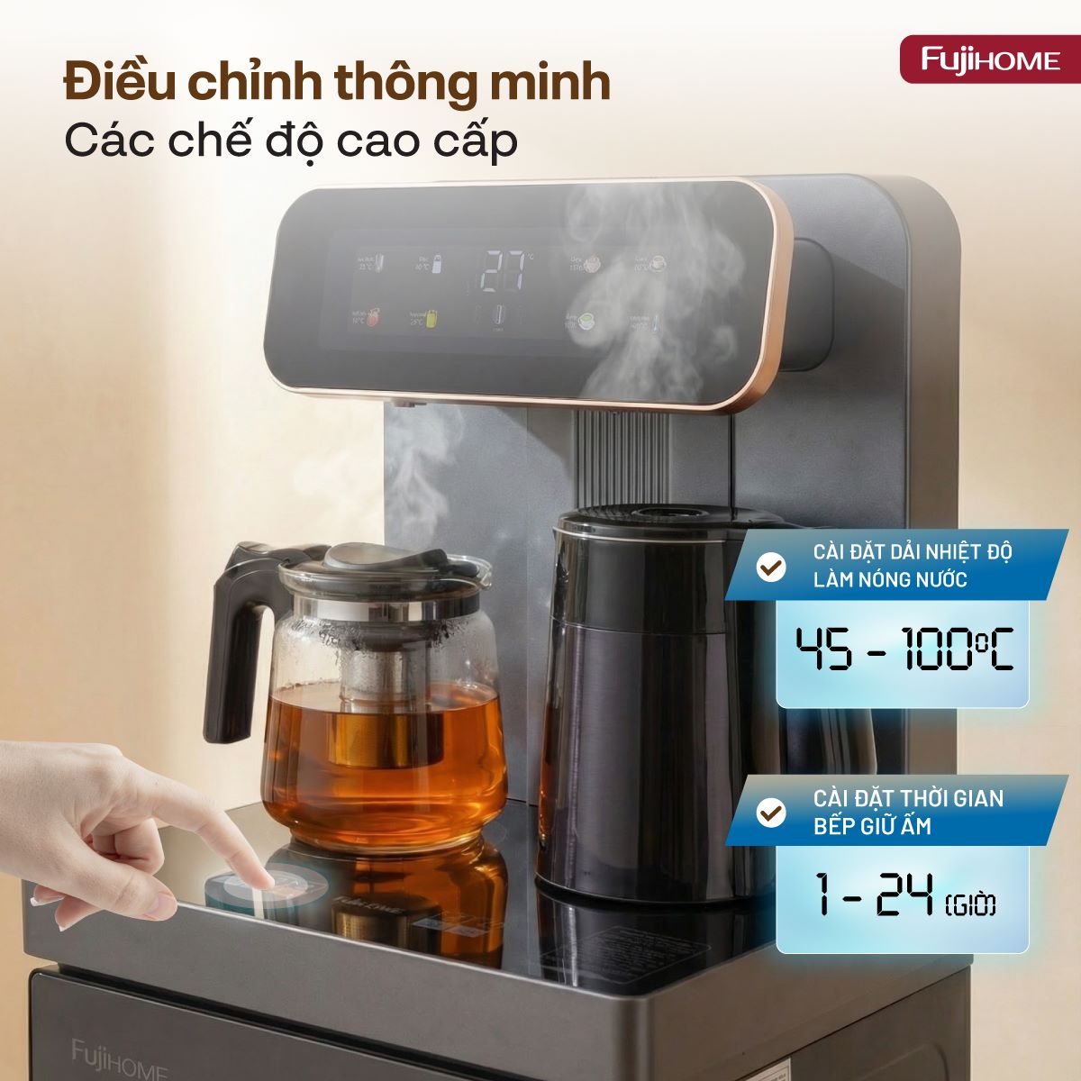 Cây nước nóng lạnh kết hợp bàn pha trà, cafe Fujihome TB243AN
