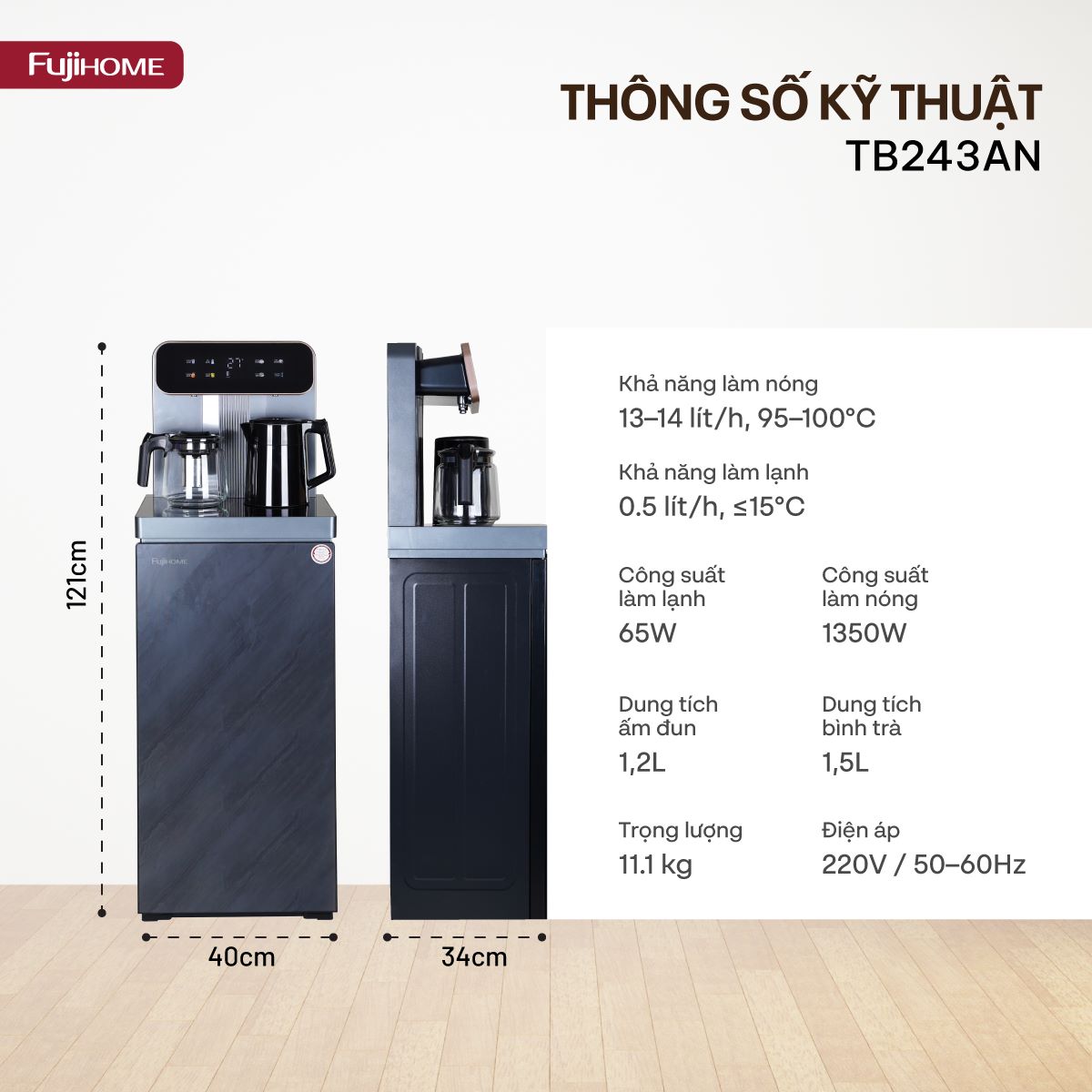 Cây nước nóng lạnh kết hợp bàn pha trà, cafe Fujihome TB243AN