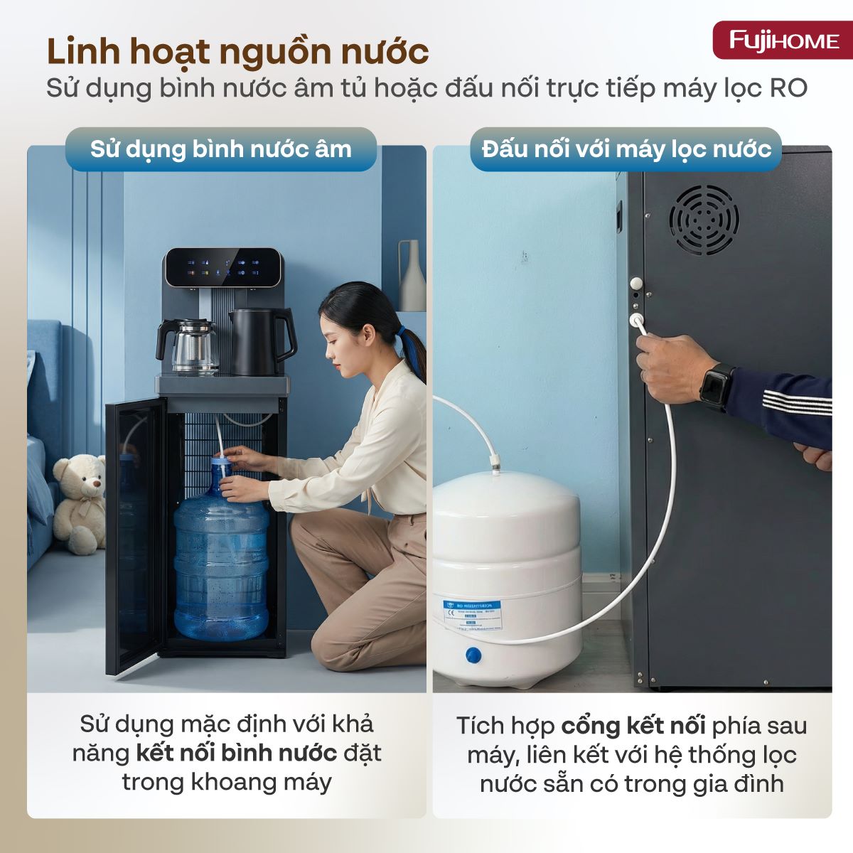 Cây nước nóng lạnh kết hợp bàn pha trà, cafe Fujihome TB243AN