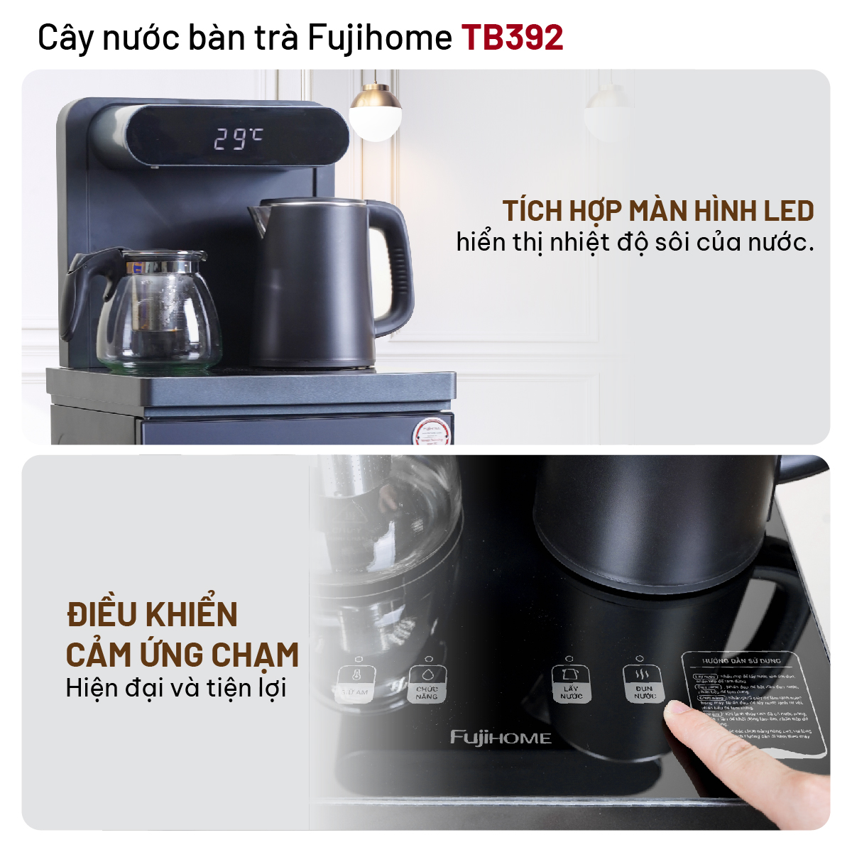 Cây nước nóng lạnh kết hợp bàn pha trà, cafe Fujihome TB392