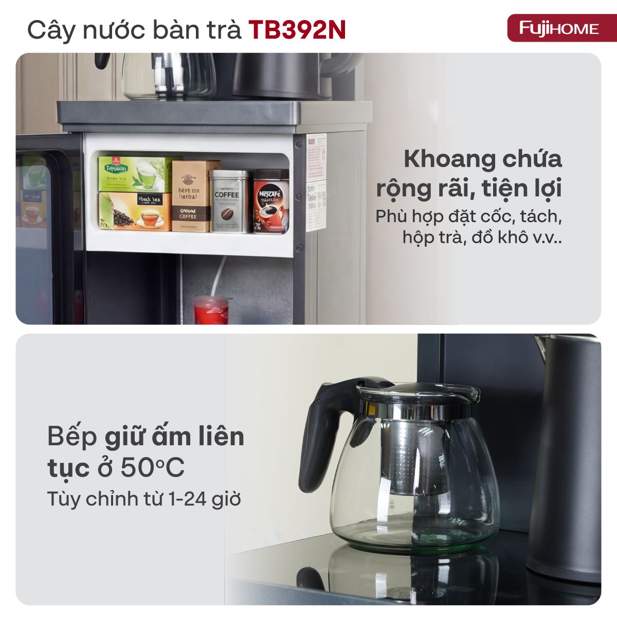 Cây nước nóng lạnh kết hợp bàn pha trà, cafe Fujihome TB392N