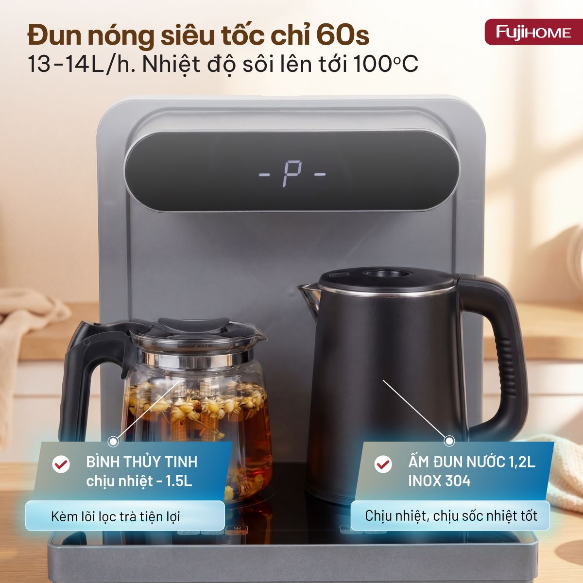 Cây nước nóng lạnh kết hợp bàn pha trà, cafe Fujihome TB392N