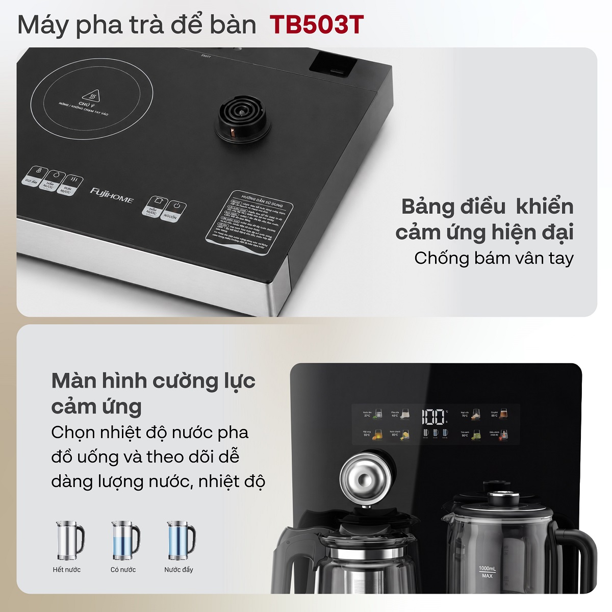 Máy pha trà nước nóng để bàn thông minh Fujihome TB503T