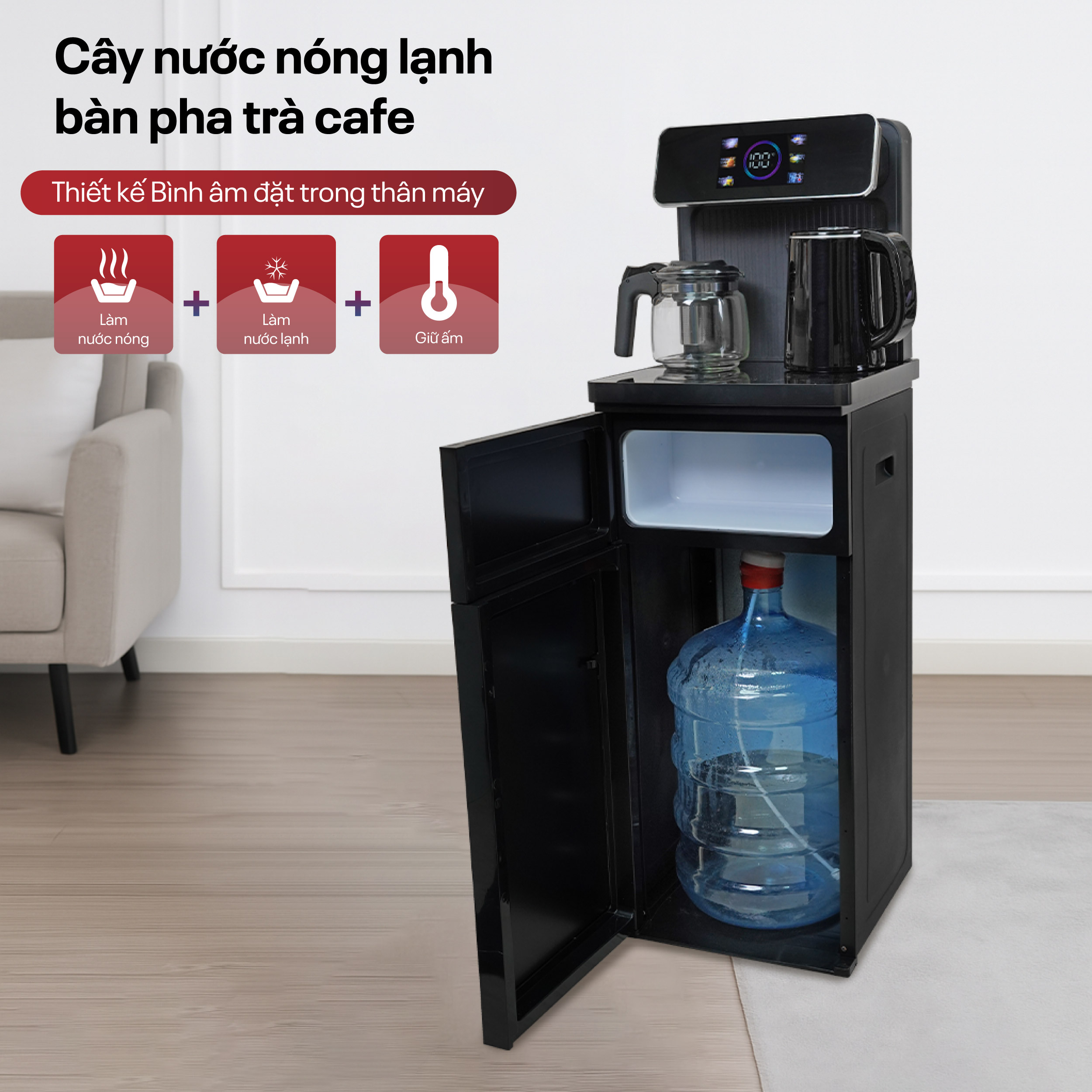 Cây nước nóng lạnh kết hợp bàn pha trà, cafe Fujihome TB815
