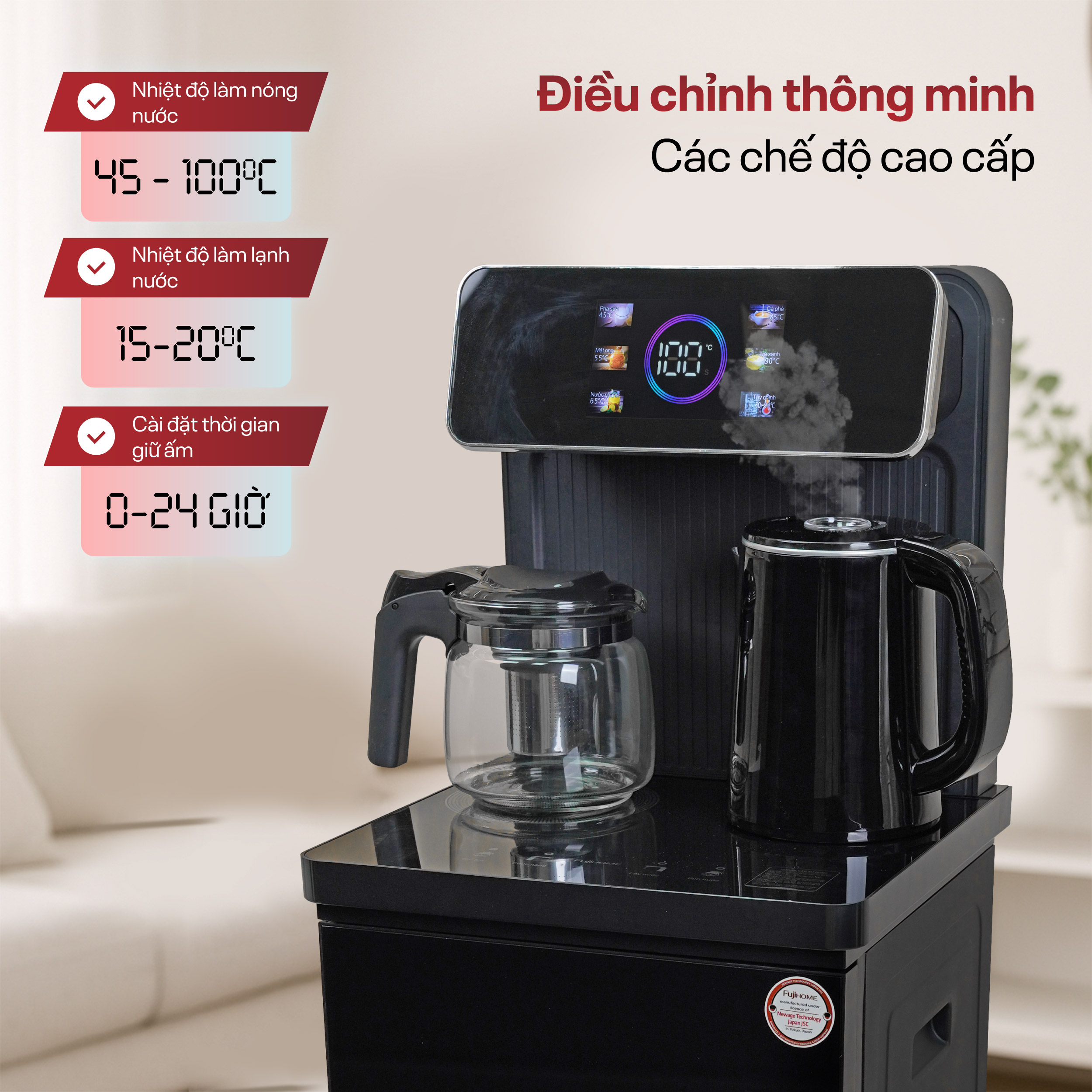 Cây nước nóng lạnh kết hợp bàn pha trà, cafe Fujihome TB815