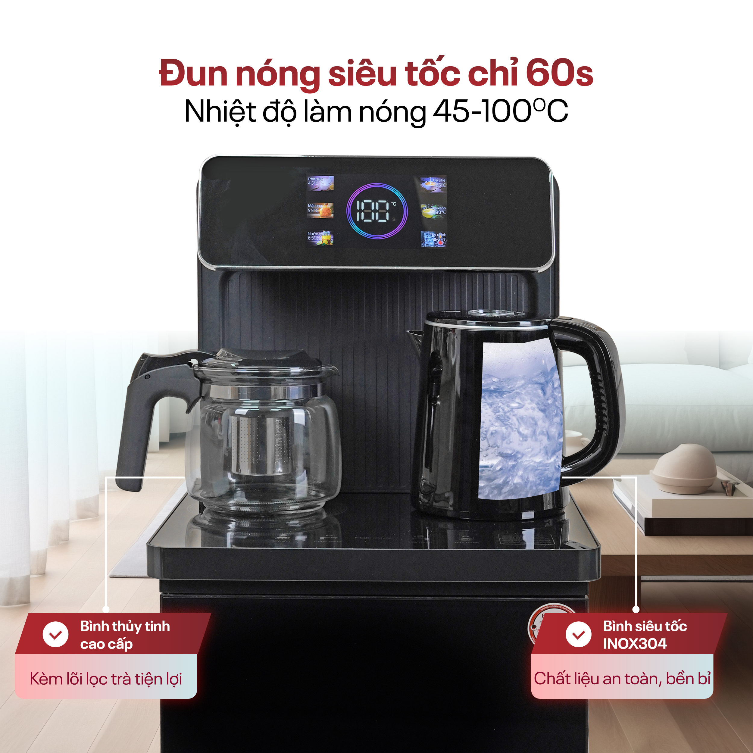 Cây nước nóng lạnh kết hợp bàn pha trà, cafe Fujihome TB815