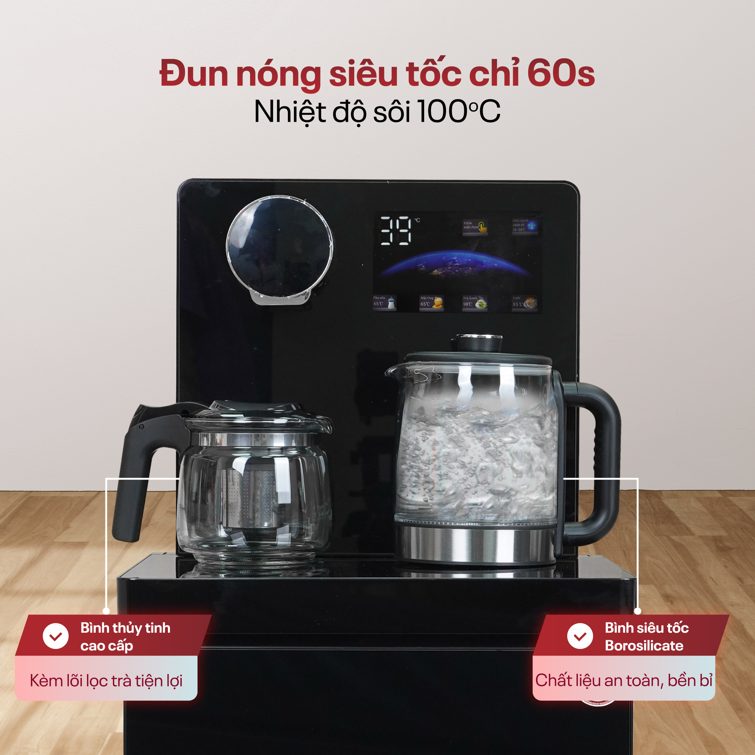 Cây nước nóng lạnh kết hợp bàn pha trà, cafe Fujihome TBA2