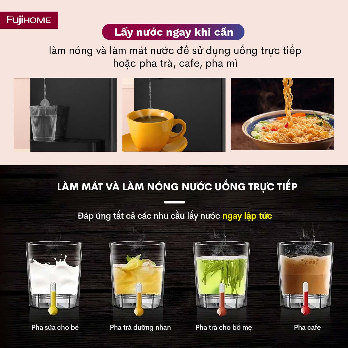 Cây nước nóng lạnh để bàn mini 3 vòi Fujihome WD07E