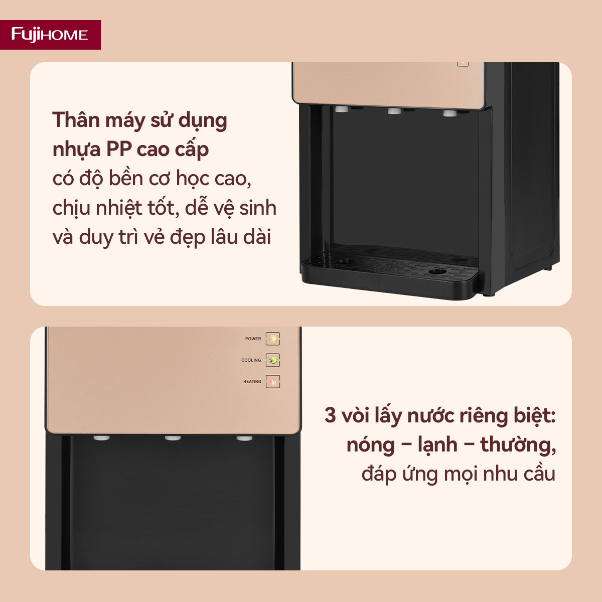 Cây nước nóng lạnh để bàn mini 3 vòi Fujihome WD07E