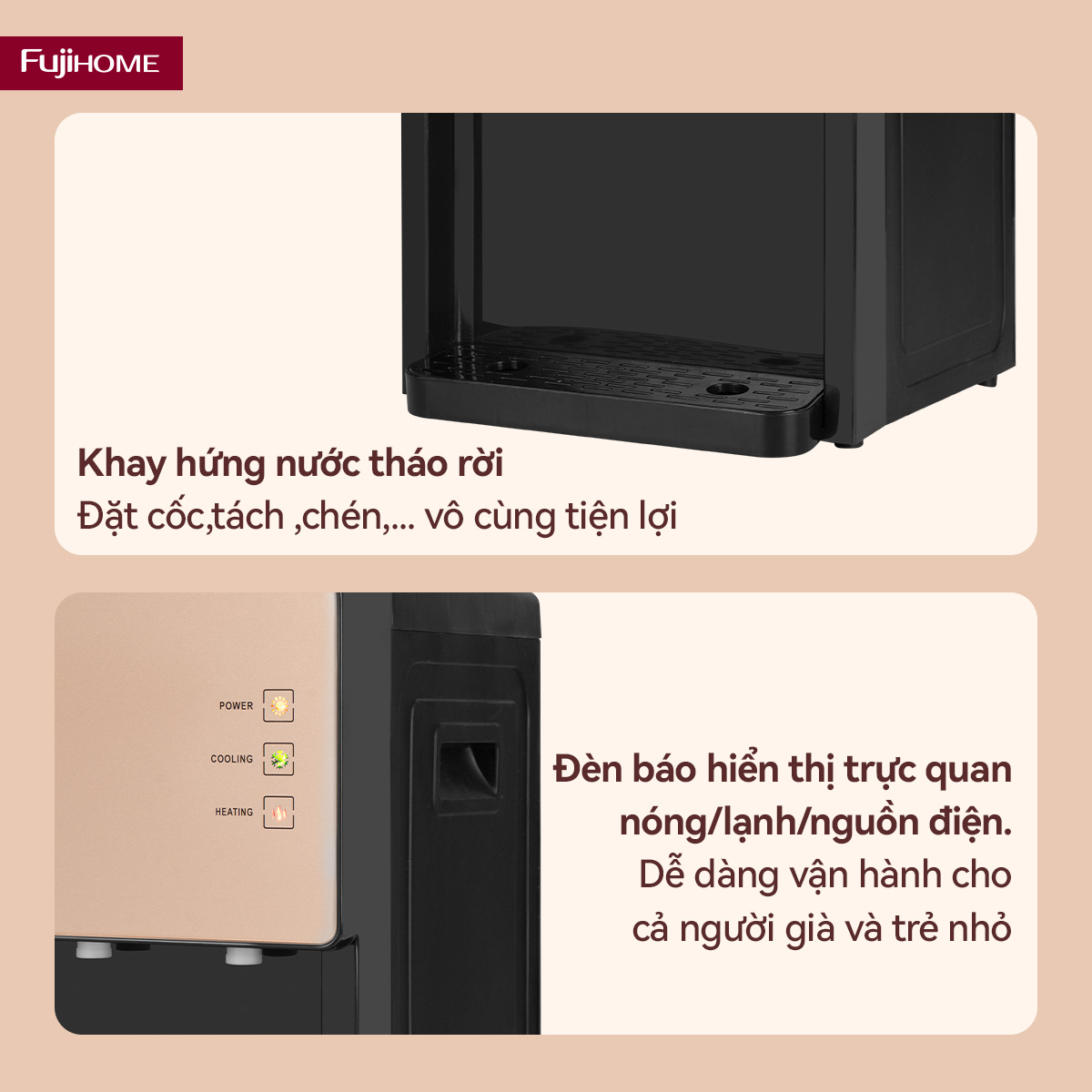 Cây nước nóng lạnh để bàn mini 3 vòi Fujihome WD07E
