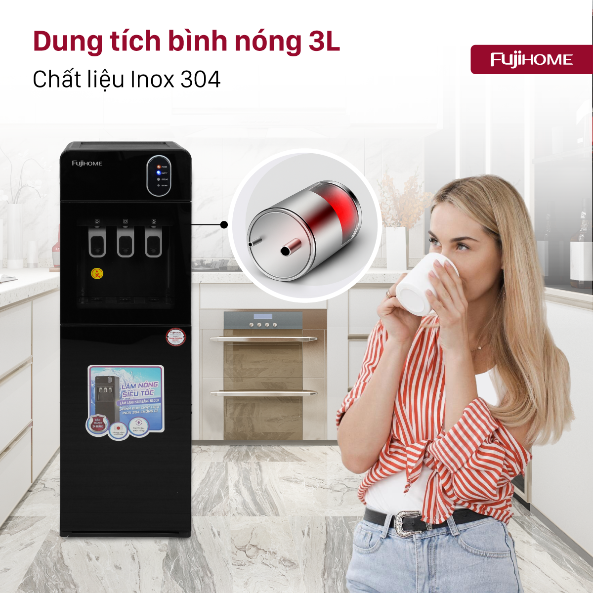 Cây nước nóng lạnh 3 vòi Fujihome WD11EC