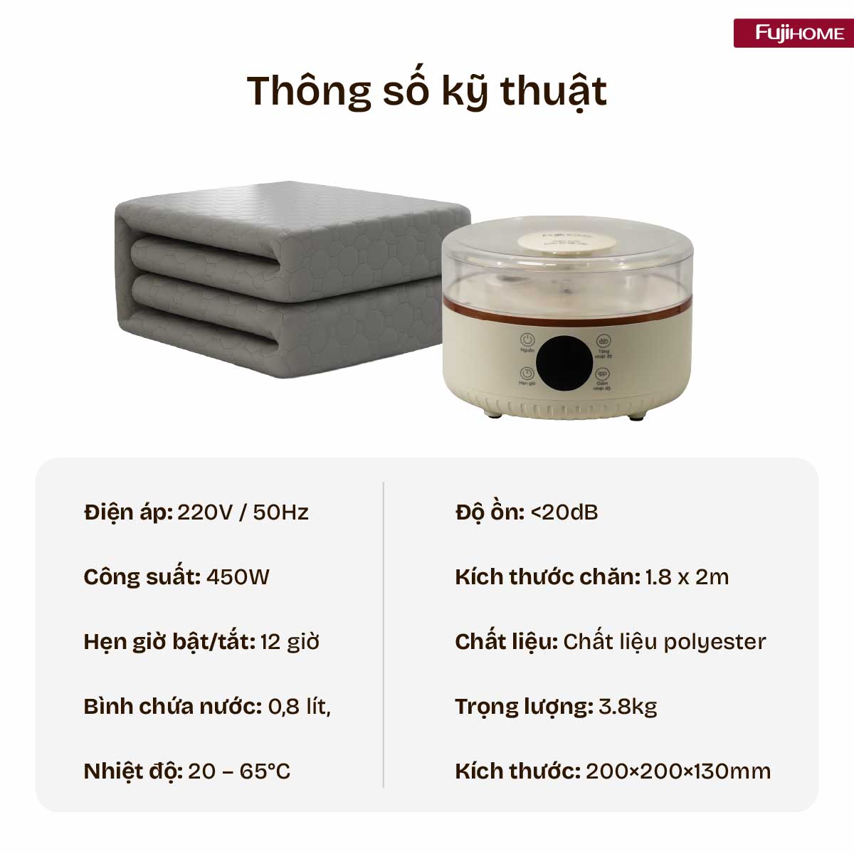 Chăn Điện Sưởi ấm bằng nước nóng Fujihome HB1820E